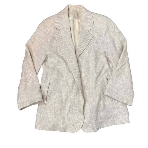 Vintage Jackets & Coats Vintage Linen Blazer Womens Tweed Neutral Cream Tan Boxy Jacket